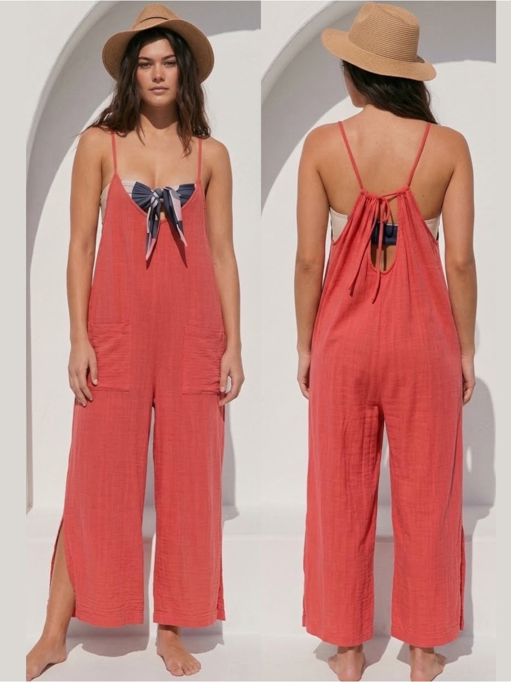 Sanctuary x Anthropologie Fresh Squeezed Wide Leg Jumpsuit Island Pink Large